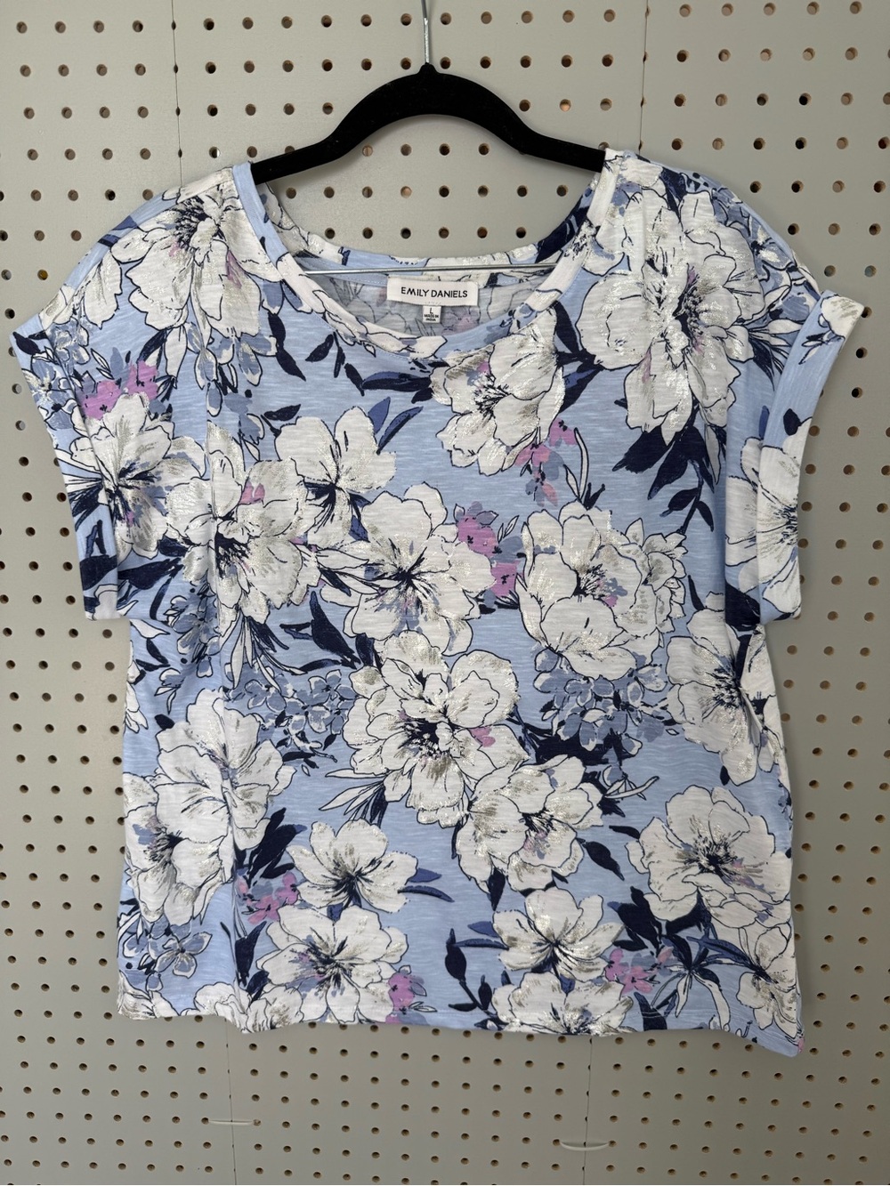 Light Blue Floral Short Sleeve Top